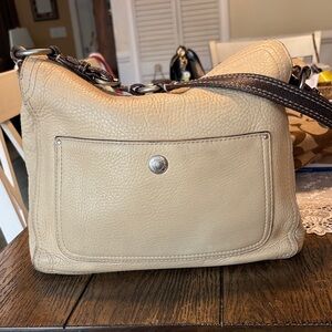 Coach Cream Leather Shoulder Bag with Dark Brown Strap